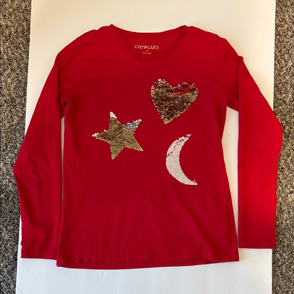 Crewcuts Red Long Sleeve with Sequin Star, Heart, and Moon .size 8-9
